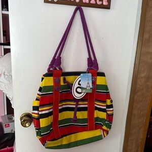 Striped Canvas Tote with Rope Straps